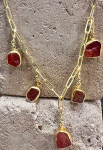 Carnelian Multi Charm Gold Necklace