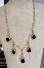 Load image into Gallery viewer, Gold plated chain link necklace with large black semi precious stones