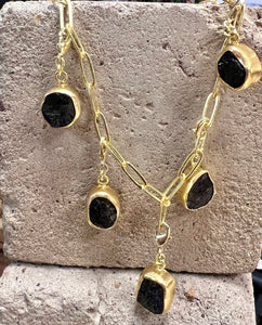 Black Spinel Multi Charm Gold Necklace