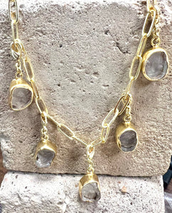 Clear Quartz Multi Charm Gold Necklace