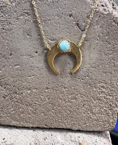 Amazonite Gold Crescent Moon Necklace
