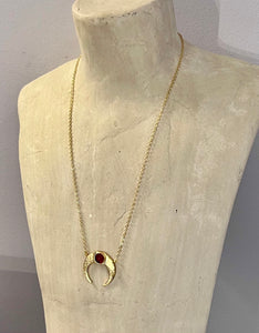 Carnelian Gold Crescent Moon Necklace