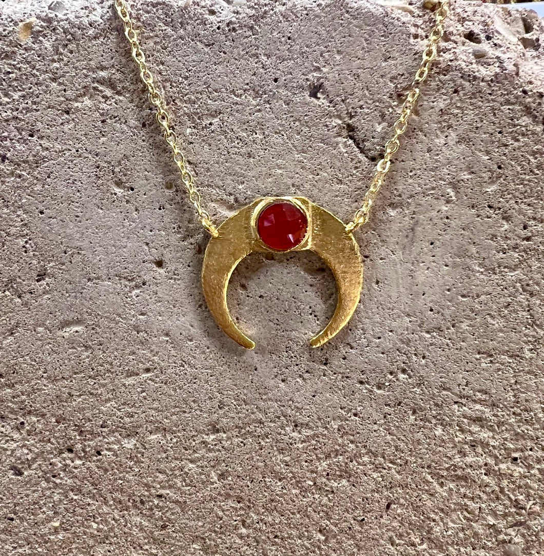 Carnelian Gold Crescent Moon Necklace