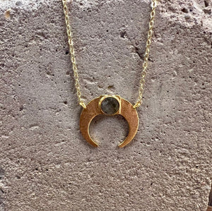 Labradorite Gold Crescent Moon Necklace
