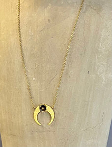 gold plated Crescent moon necklace with a labradorite stone at its centre