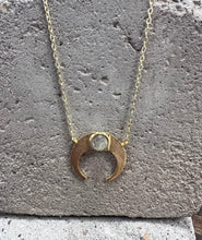 Load image into Gallery viewer, Gold plated clear quartz stone crescent moon necklace