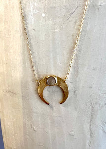 Clear Quartz Gold Crescent Moon Necklace