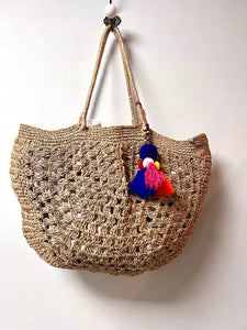 Raffia Crochet Basket with Long Handles