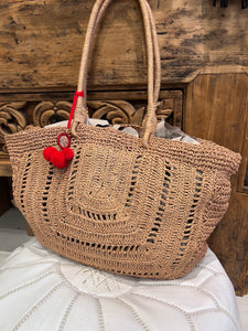 Raffia Crochet Basket with Long Handles