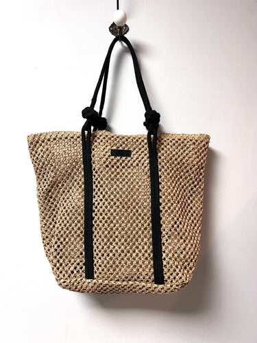 All natural basket with black rope handles