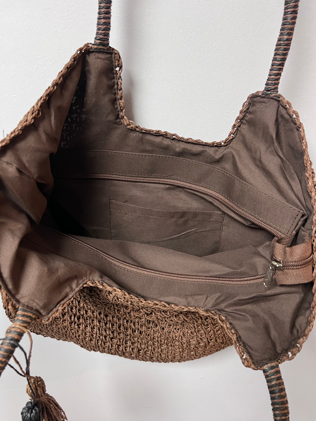 Natural Woven Basket with Tassels | Brown