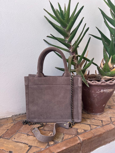 Taupe Suede Book Tote | small