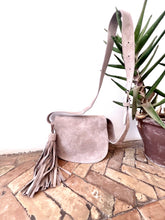 Load image into Gallery viewer, Cream Suede Crossbody Bag with a Chunky Tassel