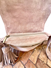 Load image into Gallery viewer, Cream Suede Handbag with Big Chunky Tassel | Medium