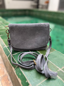 grey suede crossbody bag made in Morocco