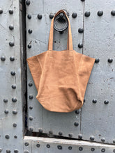 Load image into Gallery viewer, Camel Suede Tote Bag with Zip Up Pouch