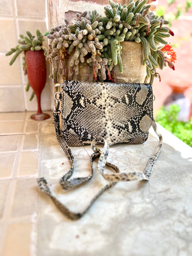 Python Effect Real Leather Handbag - use it as a clutch, a crossbody or a shoulder handbag