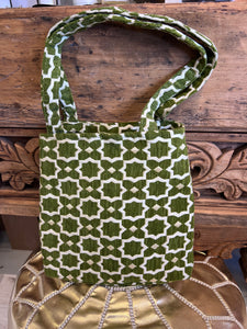 Moroccan Design Velvet Tote Bag | Green | Medium