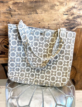 Load image into Gallery viewer, Oversized tote bag in grey Moroccan Design