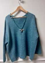 Load image into Gallery viewer, Denim Blue v-neck seam detail jumper