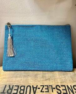 Turquoise and Grey Clutch Purse with Cactus Silk Tassel