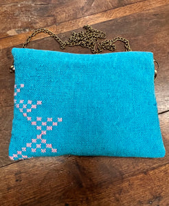 Turquoise Cactus Silk Handbag with Statement Buckle