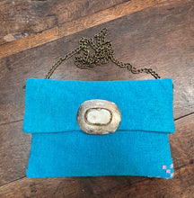 Load image into Gallery viewer, Turquoise Cactus Silk Handbag with Statement Buckle