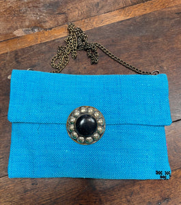 Turquoise Cactus Silk Handbag with Statement Buckle