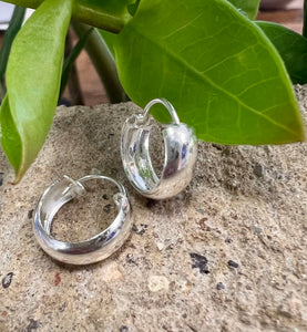 Tiny chunky hoop earrings - sterling silver