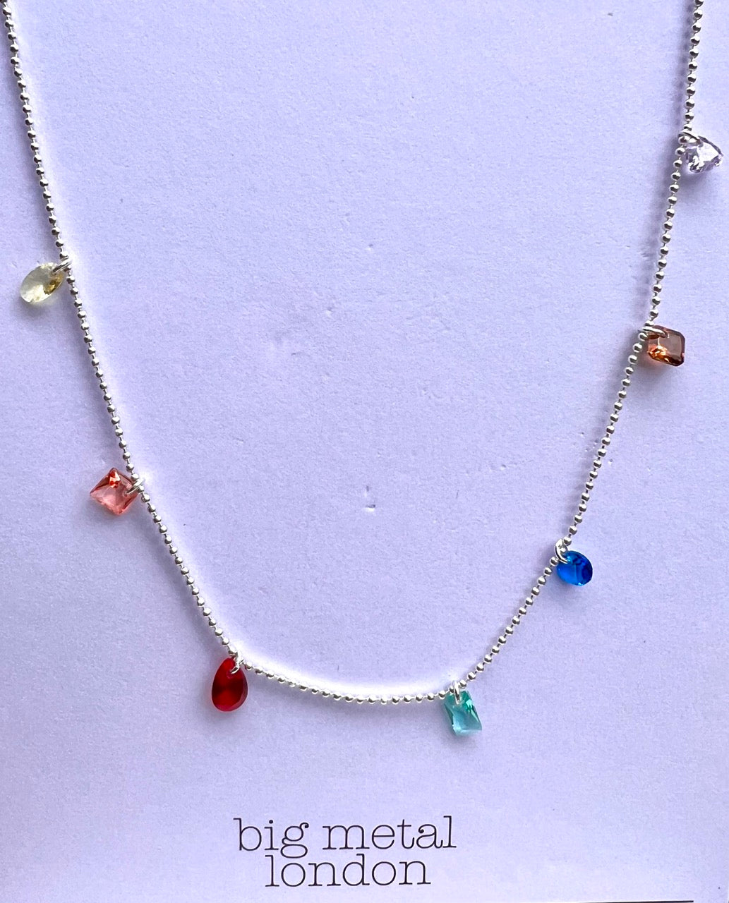 Coloured glass necklace - silver plated