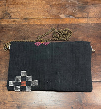 Load image into Gallery viewer, Cactus silk handbag in black with yellow and pink designs. Handmade in Marrakech
