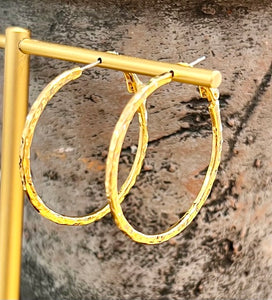 Large Organic Textured Hoop Earrings | Gold Plated