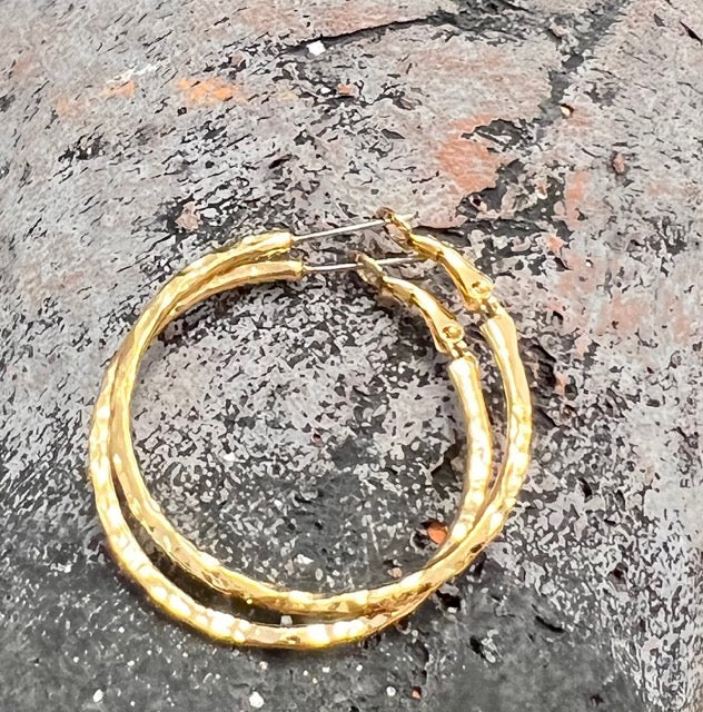 Large Organic Textured Hoop Earrings | Gold Plated