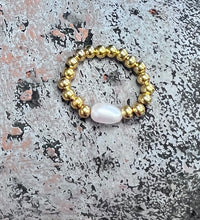 Load image into Gallery viewer, Gold Beaded Ring with Pearl | Gold Plated