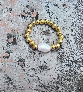 Gold Beaded Ring with Pearl | Gold Plated