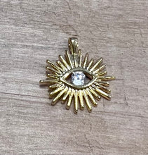 Load image into Gallery viewer, sun evil eye pendant with crystal 
