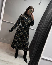 Load image into Gallery viewer, High Neck Patterned Midi Dress | Black