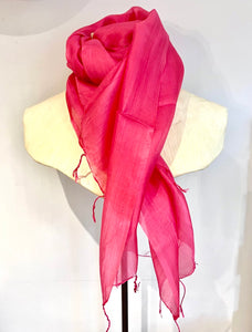 Coral fine silk scarf with delicate woven tassels at the ends