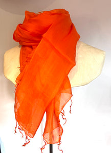 Bright orange 100% fine silk scarf made in Hoi An, Vietnam