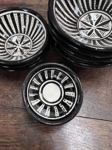 tiny bowls handmade and hand painted. Black and white design made in Safi, Morocco
