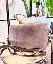 Load image into Gallery viewer, Taupe suede small crossbody bag
