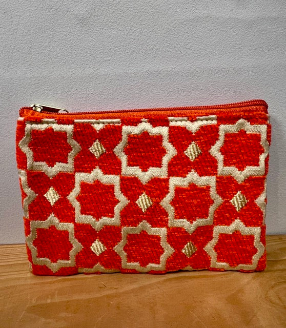 Orange  Moroccan Tapestry Zip up purse - large