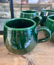Load image into Gallery viewer, Dark green rounded ceramic mug -handmade and painted in Morocco