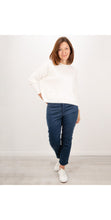 Load image into Gallery viewer, ivory  boat neck sweater with two front pockets