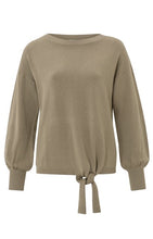 Load image into Gallery viewer, Sweater with a boatneck and tie front in a soft teak colour