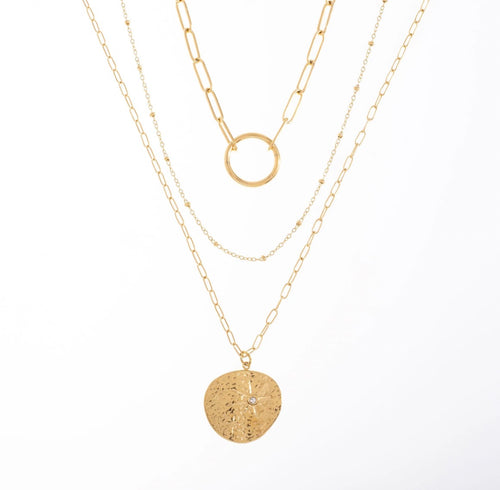 Triple Layer Medallion Necklace | Gold Plated