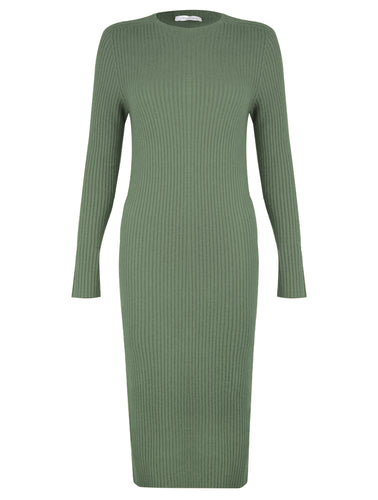 Paola olive coloured ribbed sweater dress 
