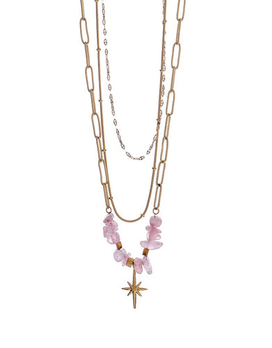 Rose quartz triple layered necklace