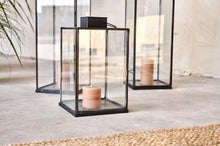 Load image into Gallery viewer, Black steel lantern with large glass panes