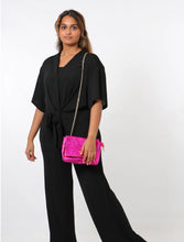 Load image into Gallery viewer, V neck tie front all over black shimmer jumpsuit